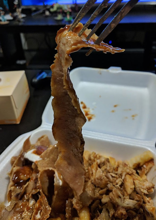 A big strip of lamb kebab meat.